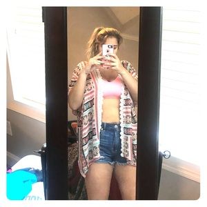 Crochet trimmed kimono